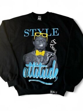 Lil' Wayne Style is Attitude BEPRIV Paris Black Crewneck Sweatshirt Mens Medium